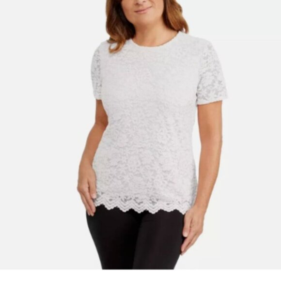NEW Teddi Rose Women's XL Crewneck Short Sleeve Blouse-Lace Top - Picture 1 of 8